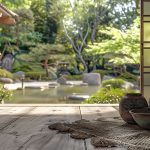 japanese pottery with a zen garden in the background