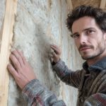 man soundproofing a wall